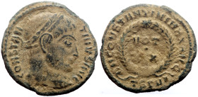 Constantine I The Great (307-337) AE Follis (Bronze, 2.46g, 19mm) Thessalonica, 320.
Obv: CONSTAN-TINVS AVG, Laureate head right
Rev: D N CONSTANTIN...