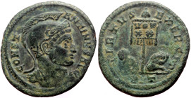 Constantine I the Great (307-337) AE Follis (Bronze, 20mm, 2.58g) Ticinum, 319-320. 
Obv: CONST-ANTINVS AVG, helmeted, cuirassed bust of Constantine I...