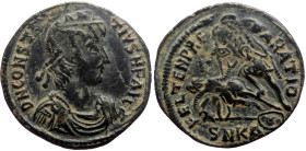 Constantius II (337-361) AE (Bronze, 3.32g, 22mm) Cyzicus
Obv: D N CONSTANTIVS P F AVG, pearl-diademed, draped and cuirassed bust right 
Rev: FEL TEMP...