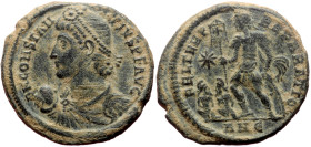 Constantius II (337-361) AE Follis (Bronze, 5.42g, 22mm) Antioch
Obv: D N CONSTANTIVS P F AVG, pearl-diademed, draped and cuirassed bust to left, hold...