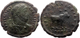 Julian II (360-363) AE (Bronze, 8.59g, 28mm) Antioch. 
Obv: Pearl-diademed, draped and cuirassed bust right. 
Rev: Bull standing right; two stars abov...