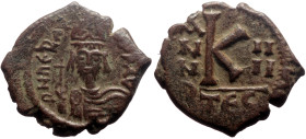 *Never recorded by acsearch*
Heraclius (610-641) Half Follis (Bronze, 6.06g, 21mm) Thessalonica.
Obv: Heraclius bust facing, wholding globus crucige...