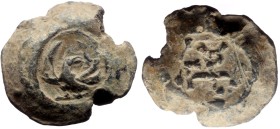 Byzantine Lead Seal (10.81g, 22mm)
Obv: Eagle with uplifted wings and head turned to left. In field above head of eagle, unclear
Rev: Cruciform mono...