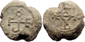 Byzantine Lead Seal (13.01g, 25mm).
Seal of George. (seventh century)
Obv: Cruciform invocative monogram (type I) = Θεοτόκε βοήθει
Rev: Cruciform m...