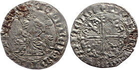 France, Provincial, Provence (comté) Robert d’Anjou (1309-1343) AR Carlin (Silver, 1.92g, 27mm) 
Obv: King seated facing on throne with lions’ heads, ...