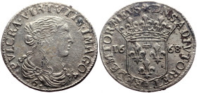 Italy, Republic of Lucca (1650-1843) AR 1 Luigino (Silver, 2.02g, 21mm)
Obv: PVLCRA ★ VIRTVTIS ★ IMAGO, Circular legend surrounded by greneti, draped ...