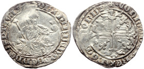 Crusaders, Chios, Maona Society (ca 1347-1566) AR Gigliato (Silver, 3.95g, 29mm)
Obv: DUX IAҺUЄҺS QUЄҺ DЄUS PTAG, Doge seated facing on leonine throne...