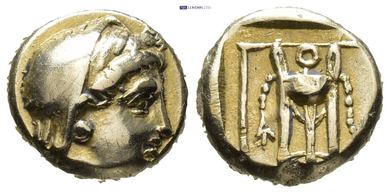 LESBOS. Mytilene. EL Hecte ca. 377-326 B.C. (2.58 Gr. 10mm.)
 Veiled head of Dem...