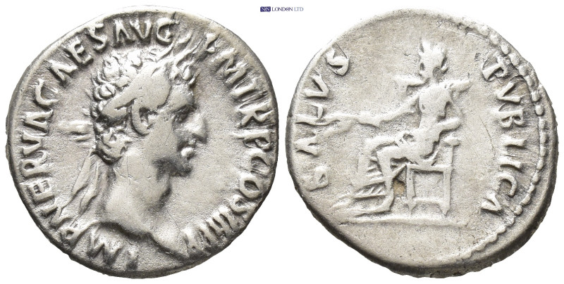 Nerva. Denarius. 96 AD. Rome. (3.36 Gr. 18mm.)
Laureate head right. 
Rev. Salus ...