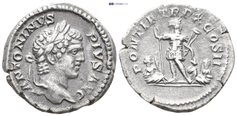 Caracalla AD 211-217. Rome Denar AR. (3.1 Gr. 18mm.)
Laureate head right 
Rev. C...