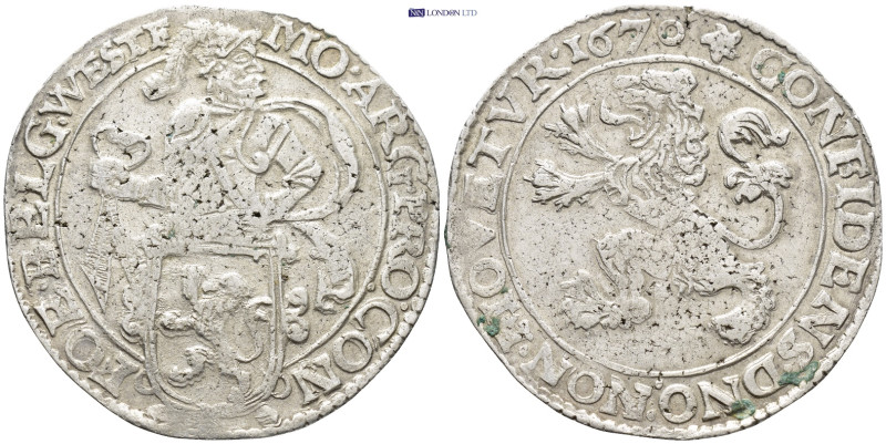 Netherlands, West Friesland. AR lion daalder (27.1 Gr. 41mm.). 1670. 
Knight beh...