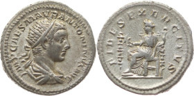 Kaiserreich 
Elagabalus, 218-222
Antoninian

Rom

Vs: Drapiertes Brustbild mit Strahlenkrone n. r., Umschrift IMP CAES M AVR ANTONINVS AVG
Rs: ...