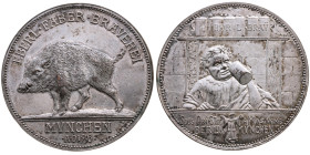 München 
Stadt
Versilberte Bronze-Medaille
o. J. (1893?)

der Brauerei Eberl-Faber
Vs: Eber n. l., oben Schrift, unten das Brauerei-Gründungsjah...