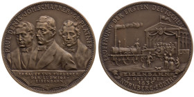 Nürnberg 
Stadt
Bronze-Medaille
1935

auf das 100j. Jubiläum der ersten deutschen Eisenbahn ('Ludwigsbahn') zwischen Nürnberg und Fürth
Vs: Brus...