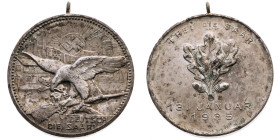 Saargebiet 
Region
Tragbare versilberte Bronze-Medaille
1935

auf die Volksabstimmung im Saargebiet
Vs: Adler n. l. landet auf Jagdbüchse und Ei...