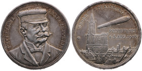 Straßburg 
Stadt
Silber-Medaille
1908

auf die Fahrt des Luftschiffes 'LZ 4' nach Straßburg
Vs: Brustbild des Grafen Zeppelin halbrechts, Umschr...