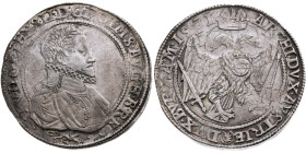 Habsburg 
Rudolf II., 1576-1612
Taler
1581
Kuttenberg

(Rs. von Antonio Abondio)
Vs: Drapiertes Brustbild im Harnisch n. r. mit Halskrause, Ums...