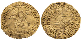 Habsburg 
Rudolf II., 1576-1612
Dukat
1588
Prag

Vs: König im Harnisch stehend n. r. mit Zepter und Reichsapfel, Umschrift
Rs: Bekröntes Wappen...