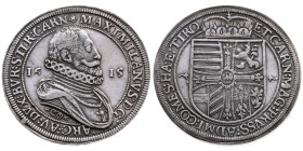 Habsburg 
Maximilian III., Erzherzog, 1612-1618
Taler
1615
Hall

Vs: Drapiertes Brustbild im Harnisch n. r. mit Halskrause, Umschrift
Rs: Gekrö...
