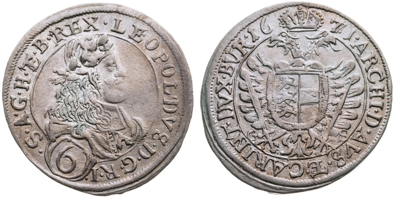 Habsburg 
Leopold I., 1657-1705
6 Kreuzer
1671
Sankt Veit

Vs: Drapiertes ...