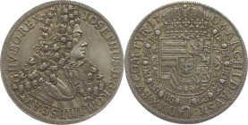 Habsburg 
Joseph I., 1705-1711
Taler
1706
Hall

Vs: Brustbild im Harnisch n. r. mit Lorbeerkranz, Umschrift
Rs: Gekrönter Wappenschild, Umschri...