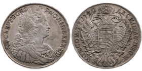 Habsburg 
Karl VI., 1711-1740
Taler
1740
Kremnitz

Vs: Drapiertes Brustbild im Harnisch n. r. mit Lorbeerkranz, Umschrift
Rs: Gekrönter Doppela...