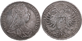 Habsburg 
Maria Theresia, 1740-1780
Maria-Theresien-Taler
1780
Günzburg

(Prägung der Jahre 1789-1792).
Vs: Brustbild n. r. mit Diadem und Schl...