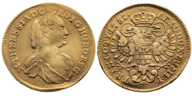 Habsburg 
Maria Theresia, 1740-1780
Dukat
1757
Karlsburg

Vs: Drapiertes Brustbild n. r. mit Diadem, Umschrift
Rs: Gekrönter Doppeladler mit Br...