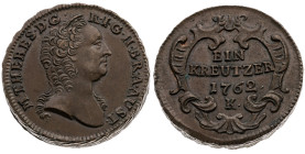 Habsburg 
Maria Theresia, 1740-1780
Kreuzer
1762
Kremnitz

gearbeitet als Schraubmünze (ohne Inhalt)
Vs: Brustbild n. r. mit Diadem, Umschrift...