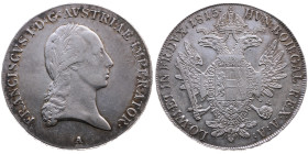 Österreich 
Kaiserreich. Franz II. (I.), 1804-1835
Taler
1815
A Wien

Vs: Brb. n. r.
Rs: Gekrönter Doppeladler

Material: Silber 833

Größe...