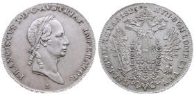 Österreich 
Kaiserreich. Franz II. (I.), 1804-1835
1/2 Taler
1825
A Wien

Vs: Kopf mit Lorbeerkranz n. r., Umschrift
Rs: Bekrönter Wappenadler,...