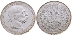 Österreich 
Kaiserreich. Franz Joseph, 1848-1916
5 Kronen
1900

Vs: Kopf n. r.
Rs: Gekrönter Doppeladler im Kranz

Material: Silber 900

Grö...