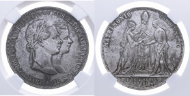 Österreich 
Kaiserreich. Franz Joseph, 1848-1916
2 Gulden
1854

Vermählung
Vs: Brustbilder des Ehepaars gestaffelt n. r., Umschrift
Rs: Vermähl...