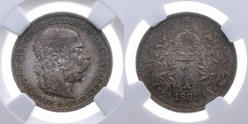Österreich 
Kaiserreich. Franz Joseph, 1848-1916
Krone
1893

Vs: Kopfbild mit Lorbeerkranz n. r., Umschrift
Rs: Krone über Wert, zwischen Lorbee...