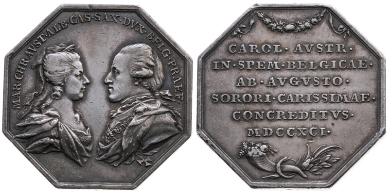 Habsburg 
Leopold II., 1790-1792
Achteckige Silber-Medaille
1791

auf die R...