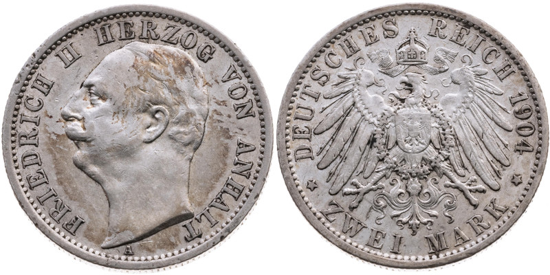 Anhalt 
Herzogtum. Friedrich II., 1904-1918
2 Mark
1904
Berlin Mzz. A

Vs:...