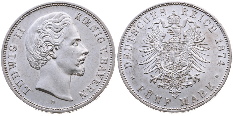 Bayern 
Königreich. Ludwig II., 1864-1886
5 Mark
1874
München Mzz. D

Vs: ...