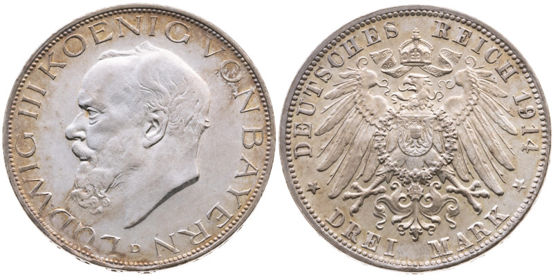 Bayern 
Königreich. Ludwig III., 1913-1918
3 Mark
1914
München Mzz. D

Vs:...