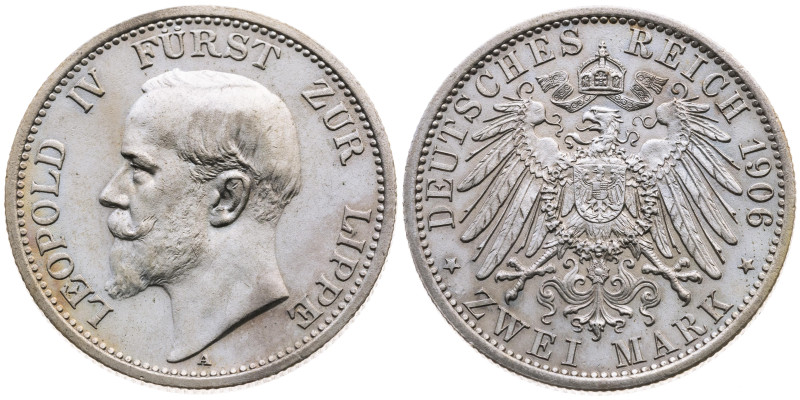 Lippe 
Leopold IV., 1905-1918
2 Mark
1906
A Berlin

Vs: Kopf des Fürsten L...