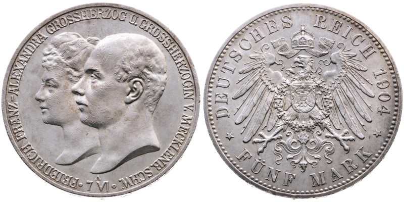 Mecklenburg-Schwerin 
Großherzogtum. Friedrich Franz IV., 1897-1918
5 Mark
19...