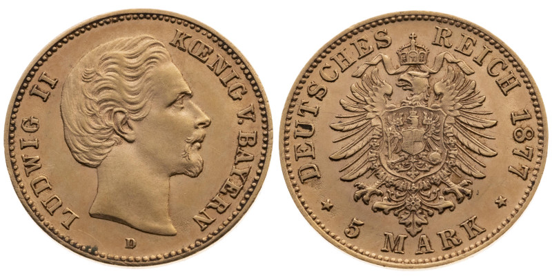 Bayern 
Königreich. Ludwig II., 1864-1886
5 Mark

München Mzz. D

Vs: Kopf...