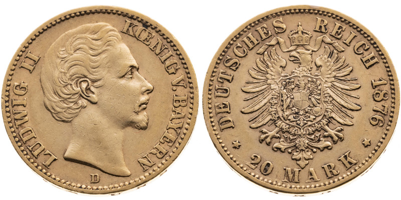 Bayern 
Königreich. Ludwig II., 1864-1886
20 Mark
1876
München Mzz. D

Vs:...