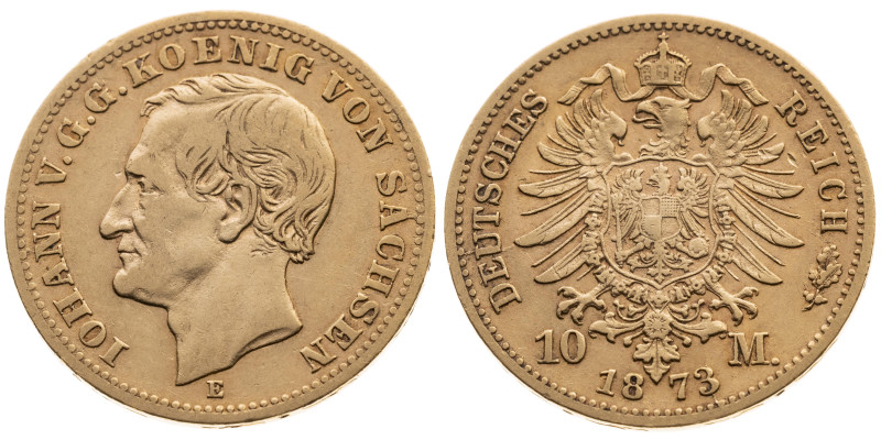 Sachsen 
Königreich. Johann, 1854-1873
10 Mark
1873
Muldenhütte Mzz. E

Vs...