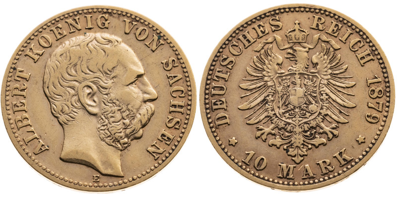 Sachsen 
Königreich. Albert, 1873-1902
10 Mark
1879
Muldenhütte Mzz. E

Vs...