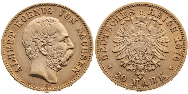 Sachsen 
Königreich. Albert, 1873-1902
20 Mark
1876
Muldenhütte Mzz. E

Vs...