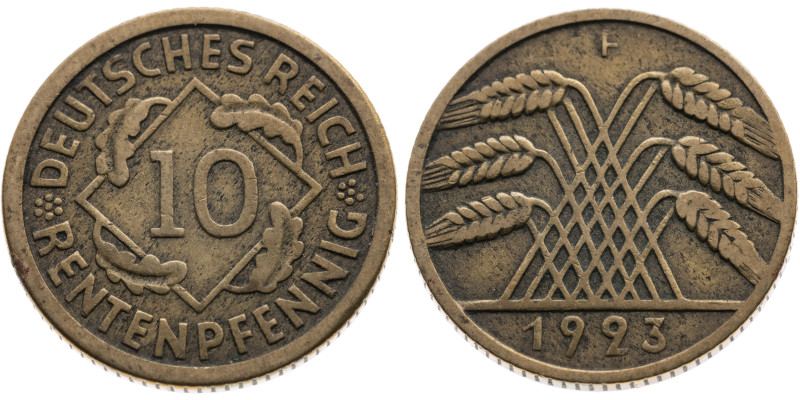 Weimarer Republik 
10 Pfennig
1923
F München

Vs: Wert in Rhombus
Rs: Sech...