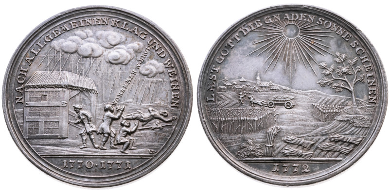 Hungersnot und Teuerung 
Silber-Medaille
1772

auf das Ende der Hungersnot
...