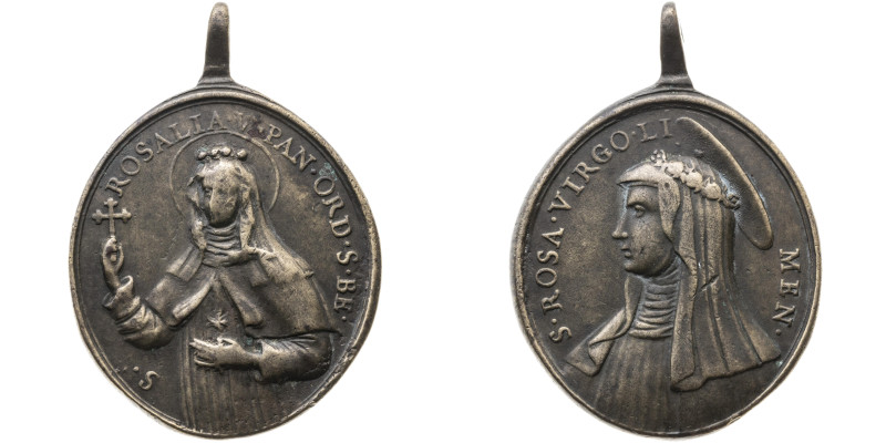 Religion 
Hl. Rosalia von Palermo, ca. 9999
Tragbare ovale Bronze-Gussmedaille...