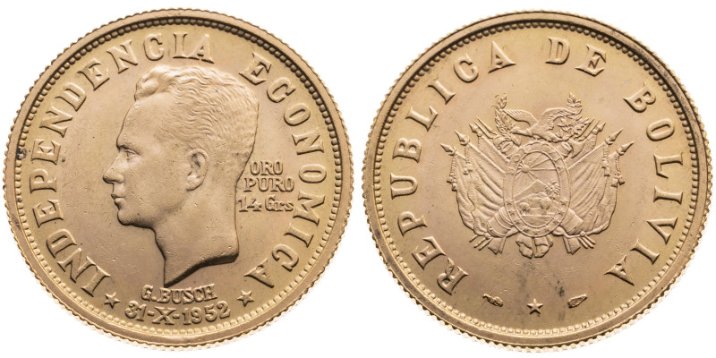 Bolivien 
Republik, seit 1825
20 Bolivanos
1953

Vs: Kopf des Staatspräside...