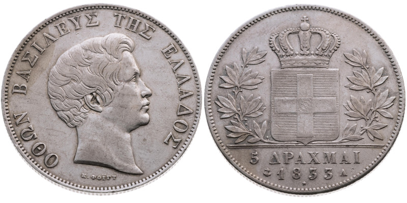 Griechenland 
Königreich. Otto, 1833-1862
5 Drachmen
1833
A Paris

Vs: Kop...